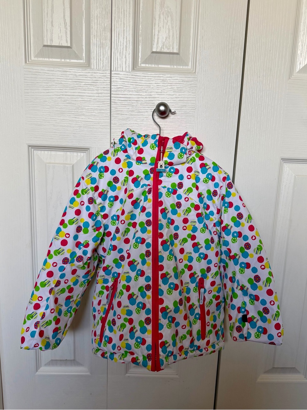 Girls' White Multicolor Dot Hooded Jacket